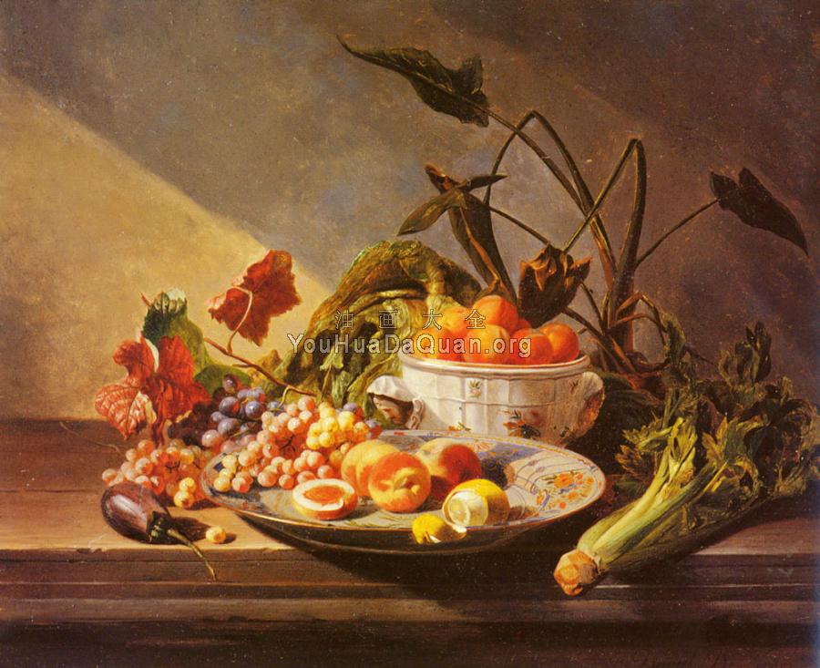 A Still Life With Fruit And Vegetables On A Table - 大卫·埃米尔·约瑟夫·德·诺特